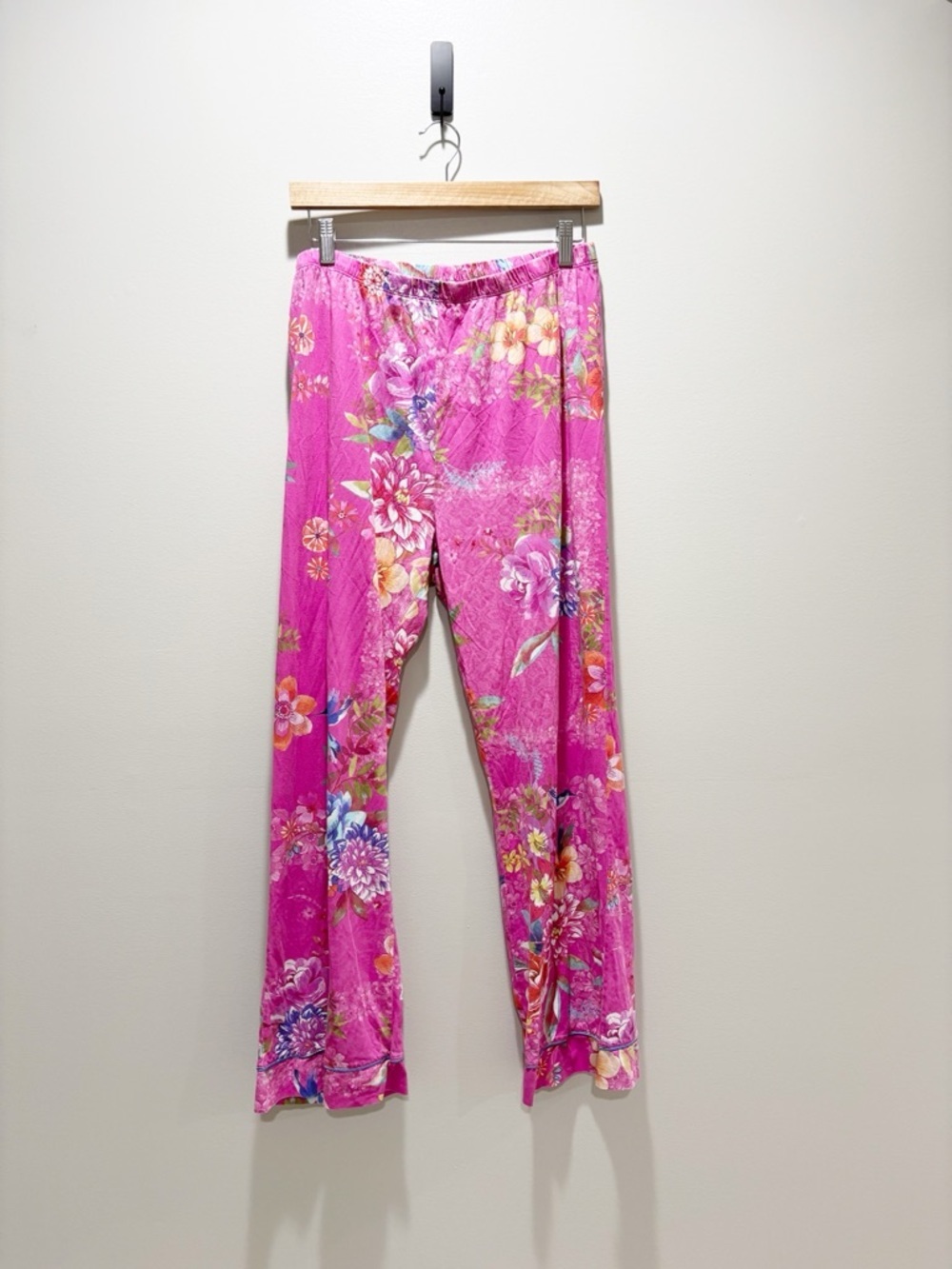 Johnny Was Carly Pajama Pants Vibrant Pink Floral Hummingbird Print Size L